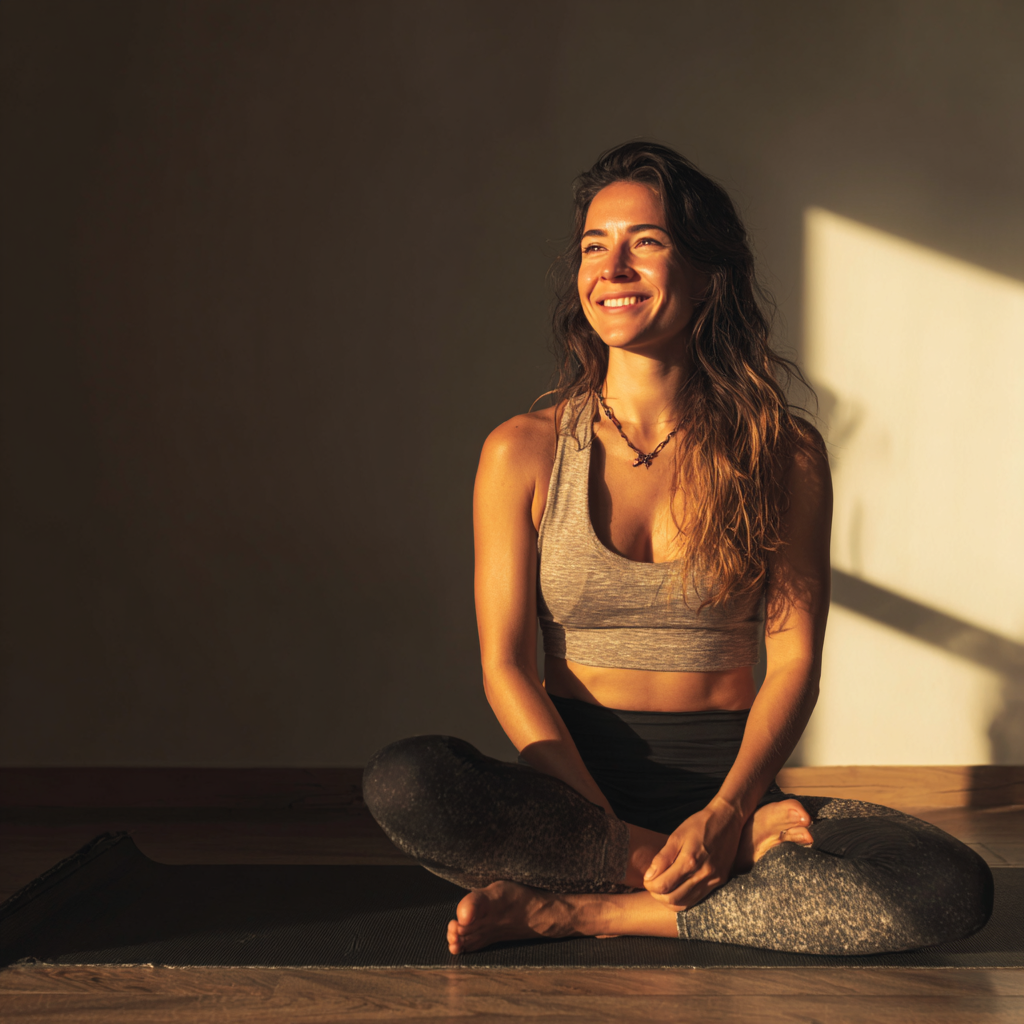 Mutlu Türk erkek meditasyon pozisyonunda, huzurlu yüz ifadesi, doğal ortam, gerçekçi portre